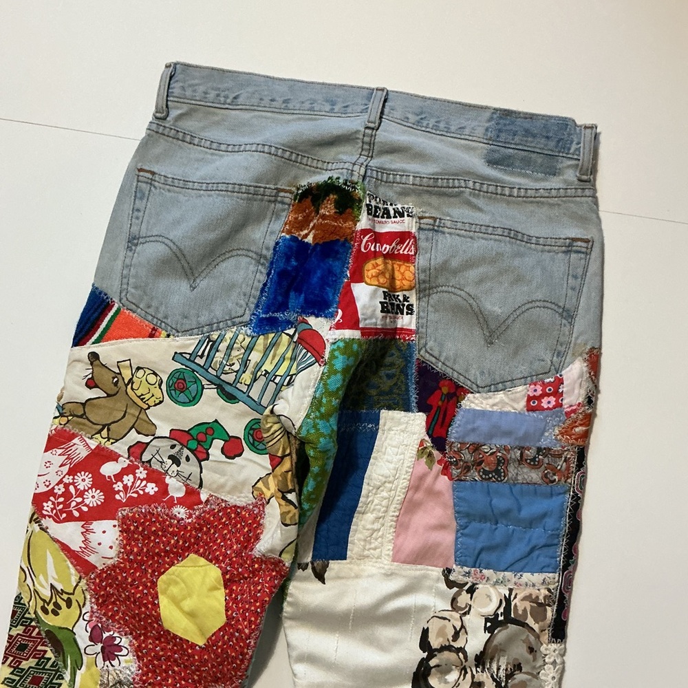 Vintage Levi’s OOAK Patchwork Reworked Upcycle 1 Of 1 Hippie Custom Denim Jeans - Picture 4 of 6